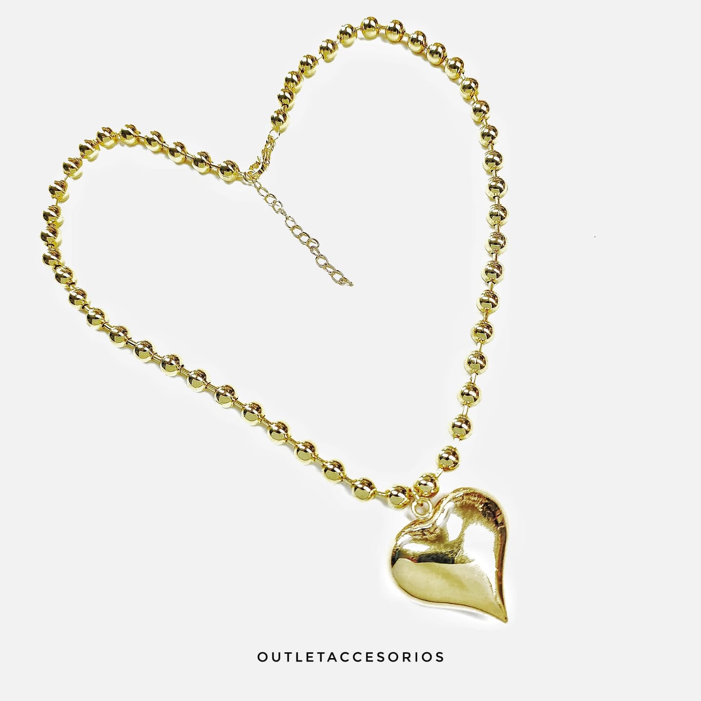 Collar corazon balin baño oro 18k