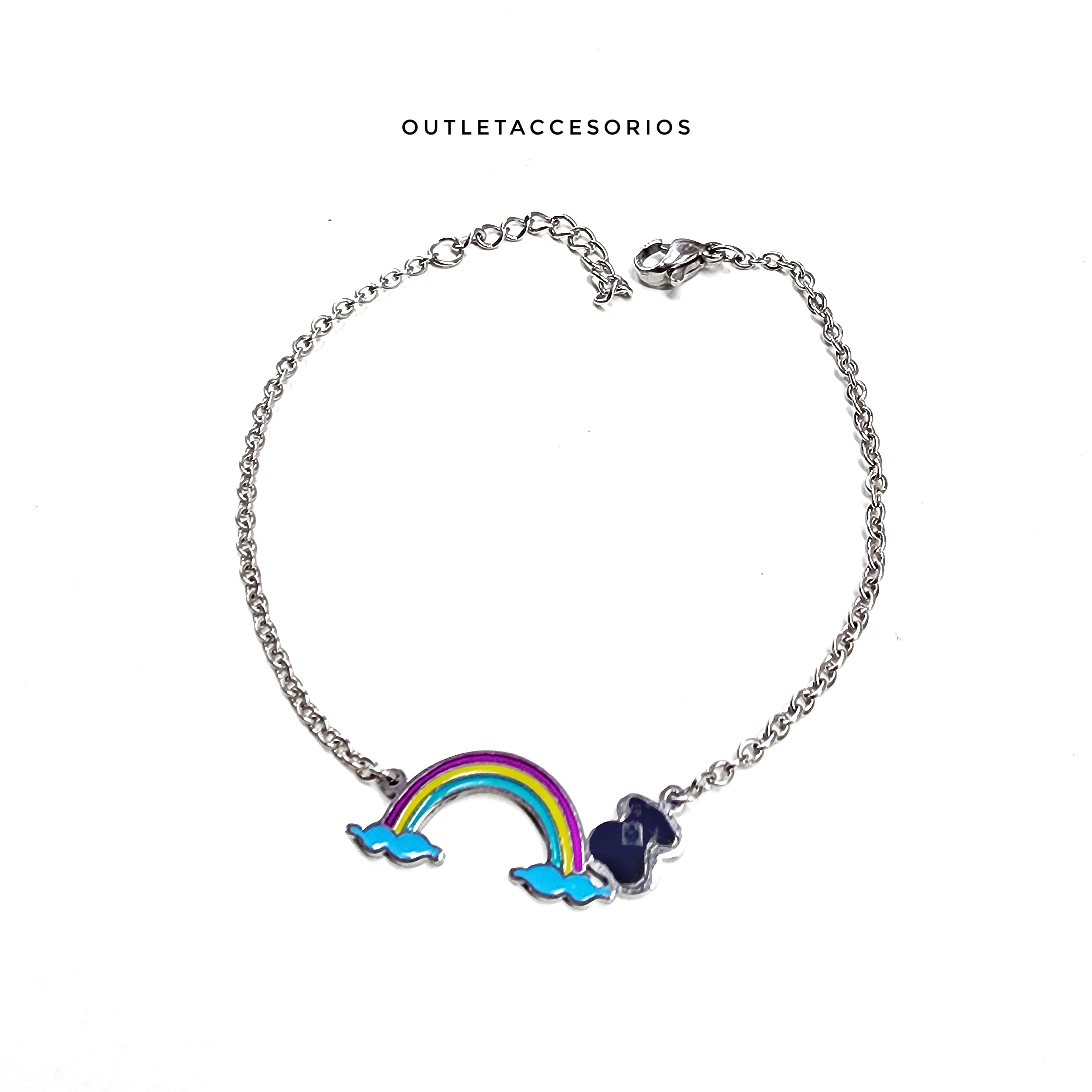 Pulsera oso arcoíris plateado