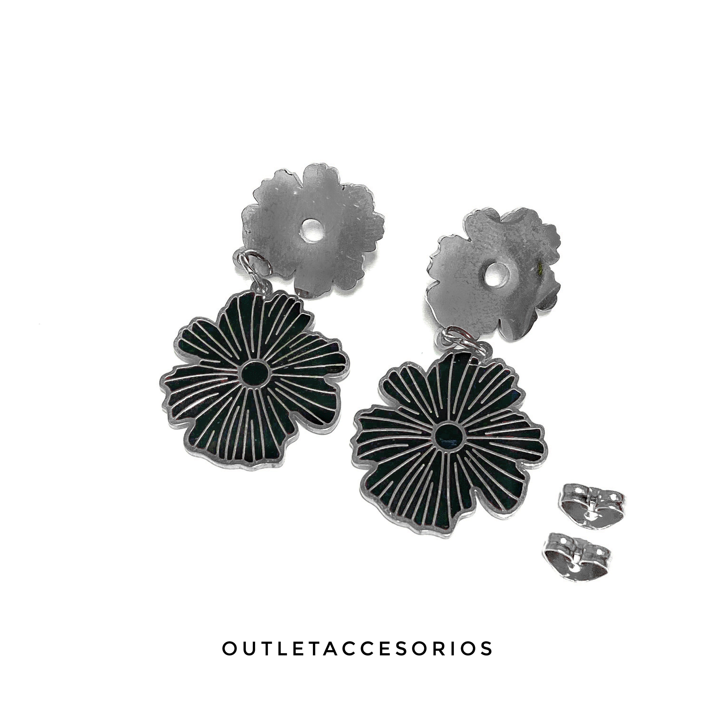 Aros Flor verde plateado